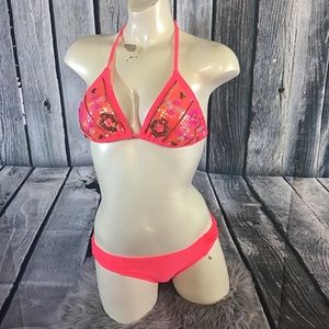 Hot Pink Triangle Embellished bikini 👙